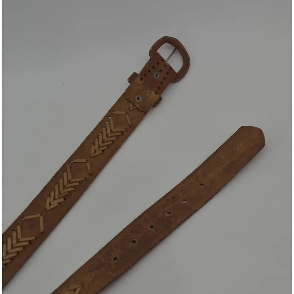 Western Brown Leather Belt Tooled Cowgirl Sz Small Festival